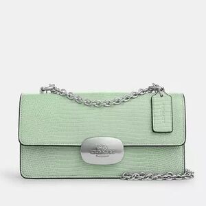 NWT Coach Eliza Sage Green lizard Leather crossbody Bag with Silver Chain